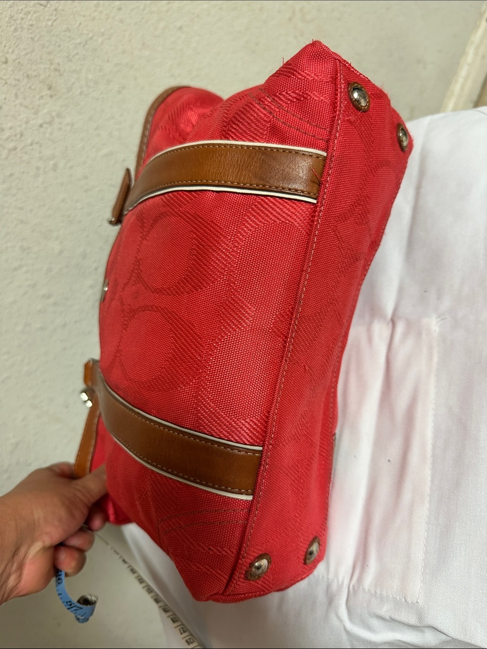 Coach Red Tote with Brown Leather Trim - Picture 7 of 16